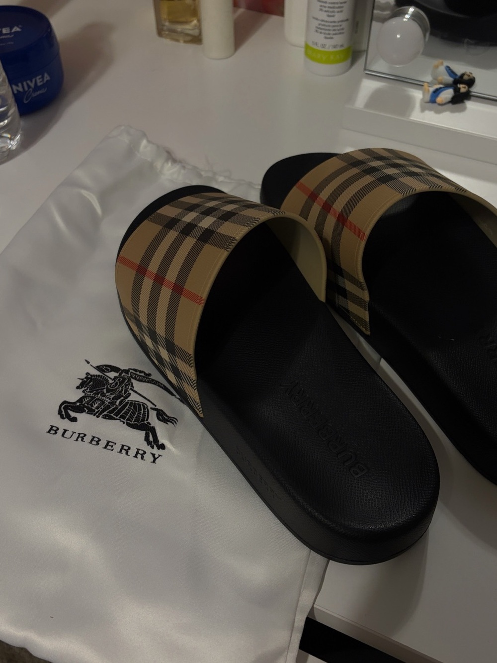 Burberry Tan Nova Check Slide Sandals with Black Footbed - Picture 2 of 2